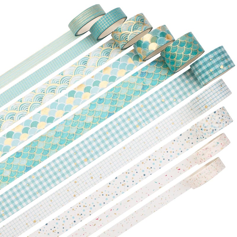 YUBX Creative Washi Tape Set 10 Rolls Gold Foil Print Decorative Masking Tapes for Arts, DIY Crafts, Journals, Planners, Scrapbook, Wrapping (Blue Melody) - Image 2